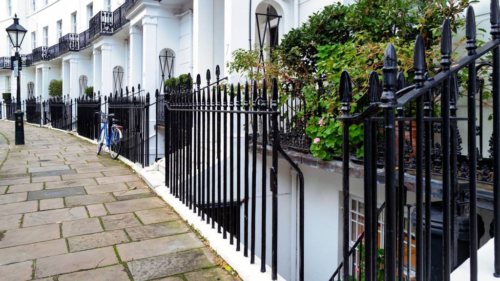 Elegant Georgian townhouses with ironwork in Kensington, London